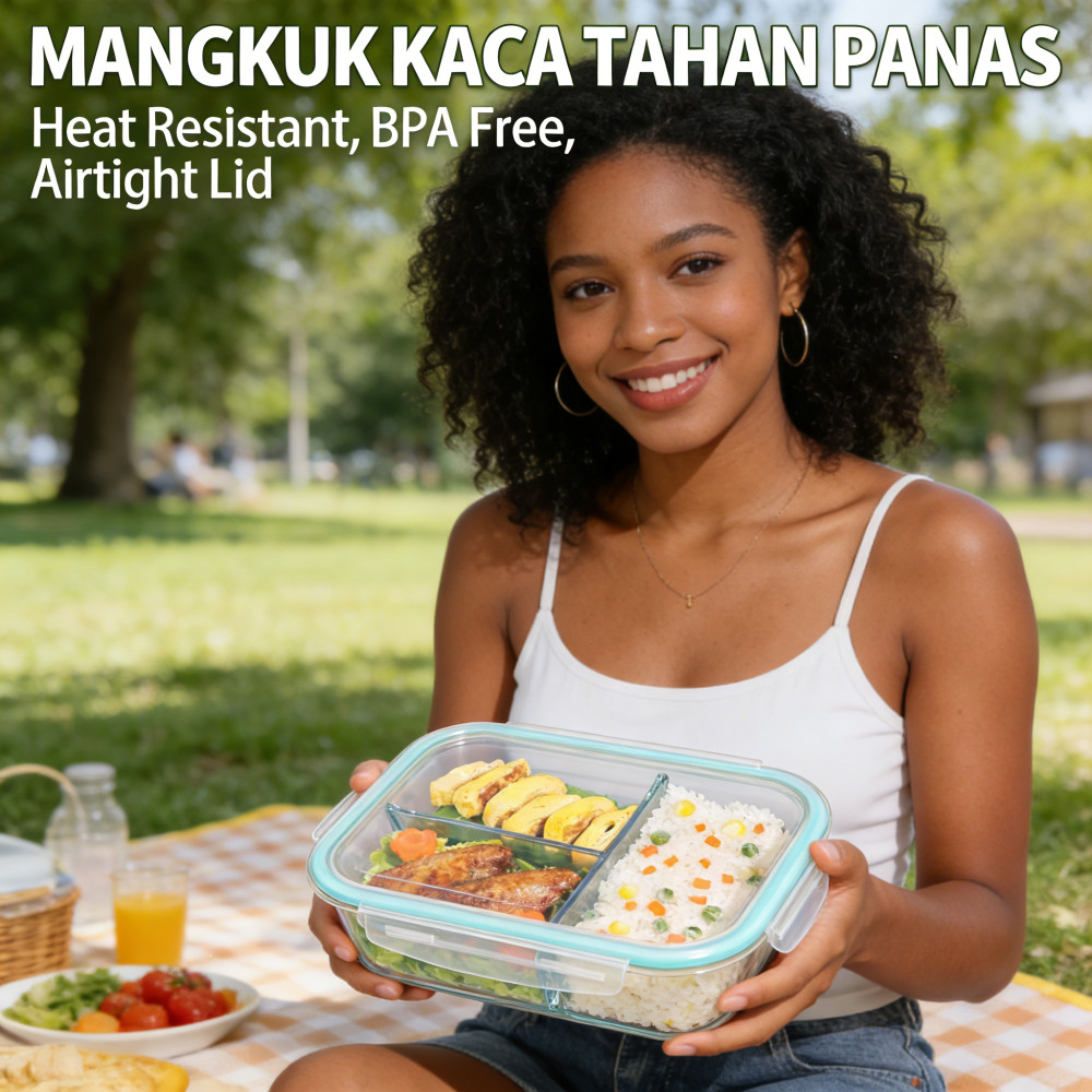 Kaca Tahan Panas MANGKOK MANGKUK, Aman untuk Freezer, Oven, Microwave & Penyimpanan | Bebas BPA, Mud