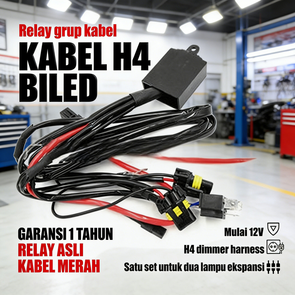 KABEL HID K6 H4 RELAY ORI MERAH, 1 TAHUN GARANSI BILED SET KABEL