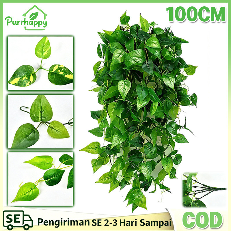 2PCS 100CM Tanaman Dinding Tiruan Daun Rambat  Daun Monstera Juntai Plastik Tanaman Gantung Hias Dek