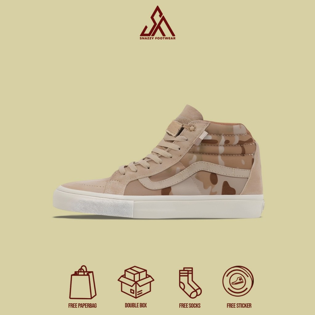 Sepatu Sneakers Vans Sk8 Hi Notchback Defcon Multicam Jungle Brown 100% Original Unisex
