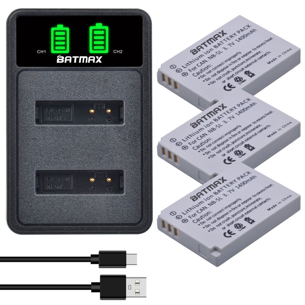 Batmax NB5L Bateria NB 5L NB5L Battery + LED Dual Charger for Canon Powershot S100 SX200 SX210 IS SX