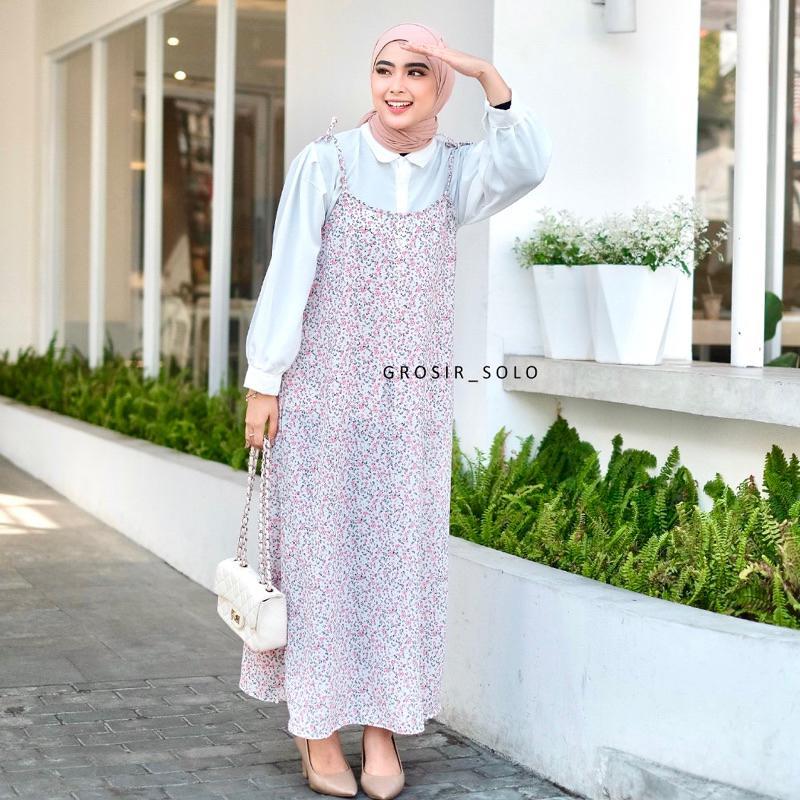 OVERALL WANITA KOREA / YUBI SLOOPY DRESS JEJU OVERALL MOTIF BUNGA KOREAN STYLE