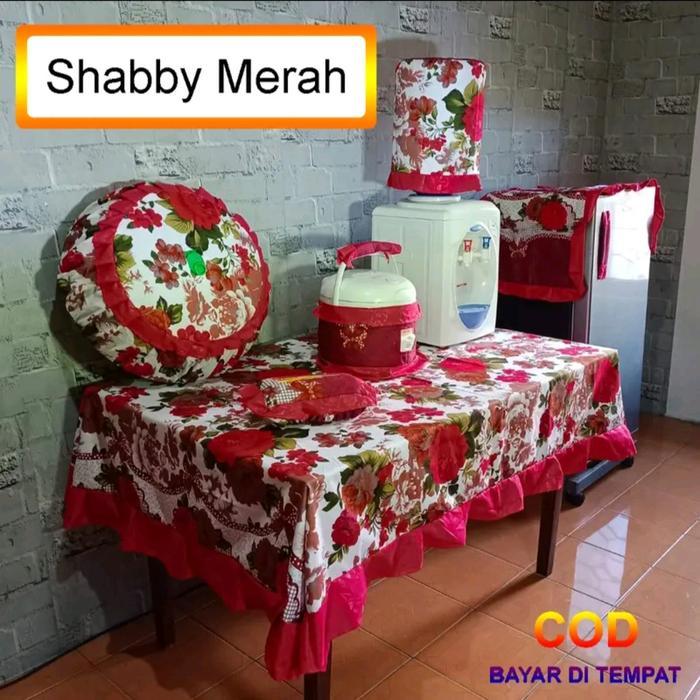 Taplak meja makan set cover galon kulkas magicom bahan katun dekorasi rumah modern Taplak Meja Katun