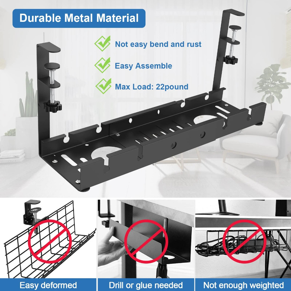 Desk Mount Cable Management Tray Management Under Desk Stainless Steel Rak Meja Multifungsi