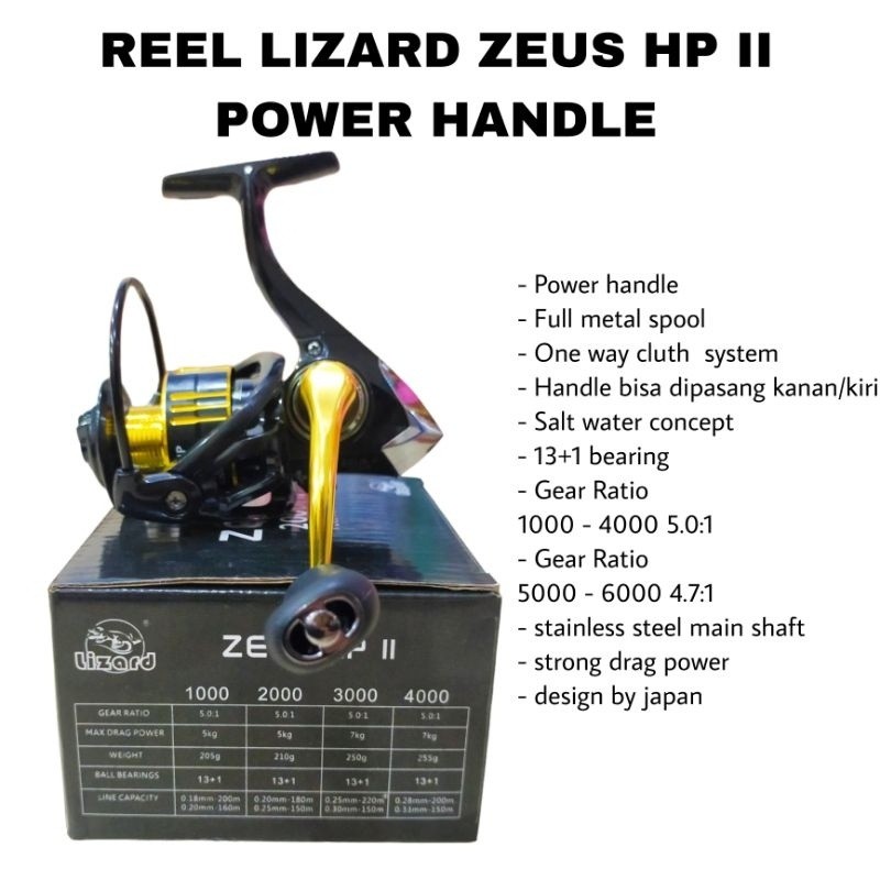 Reel LIZARD ZEUS HP II 2000 Power Handle Original Official JKT_FISHING By Strikenow
