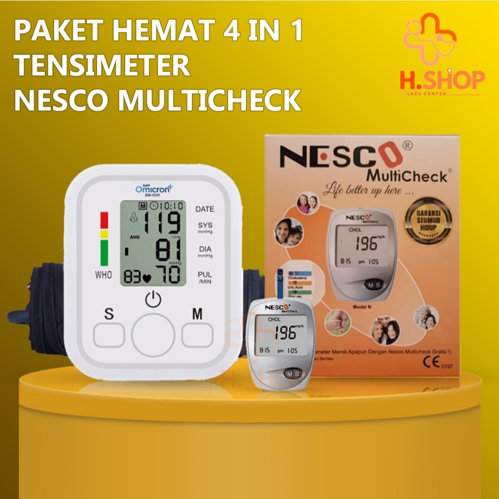 Paket Hemat 4 In 1 Nesco Alat 3 in 1 ( Gula, Kolestrol, Asam Urat ) Nesco / Taff OMICRON Tensimeter 