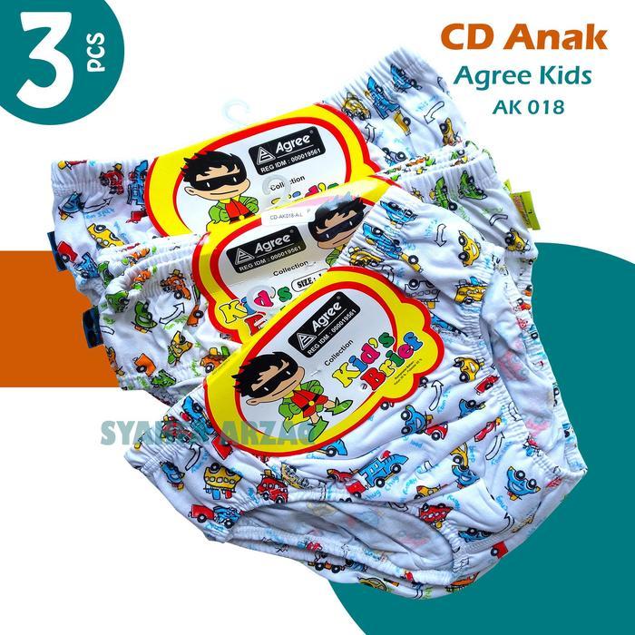 ( 3pc ) CD Anak Agree Kids Ak 018 | Celana Dalam Anak Laki-laki Katun Warna Putih   Motif    Lucu & 