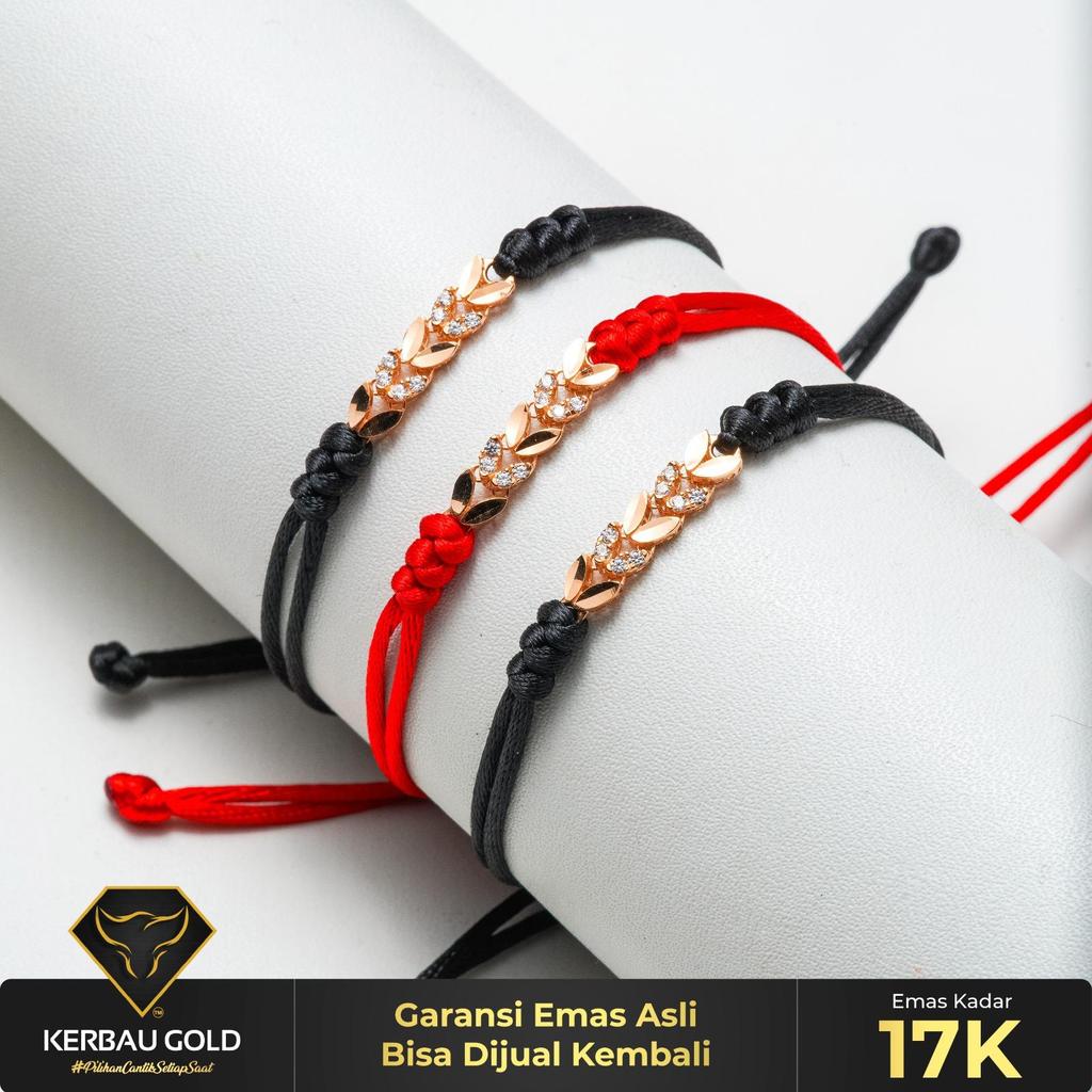 [Kerbau Gold] Gelang Tali Emas Daun Shimmer 17K - Emas Asli 100%