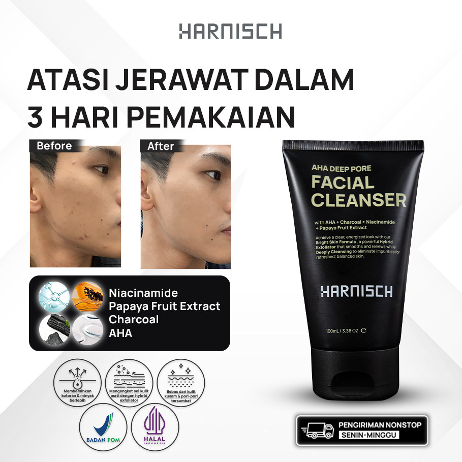 Harnisch Aha Deep Pore Facial Cleanser sabun muka pria sabun jerawat face wash pria face wash jerawa