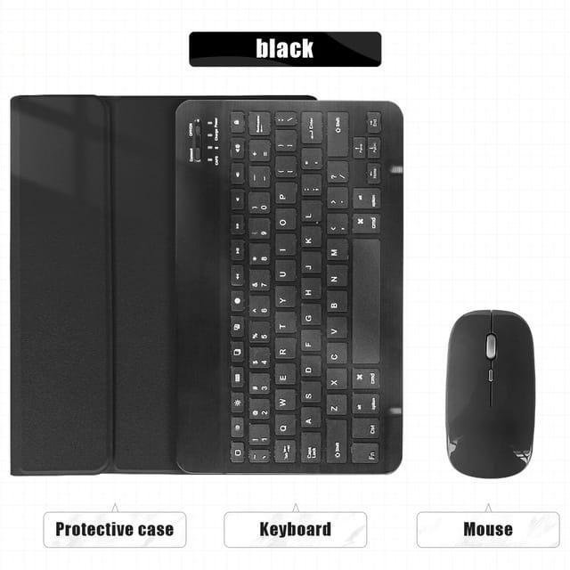 Samsung Tab S6 Lite T615 Book Cover Case Keyboard Wireless Mouse Set - Hitam, Keyboard+Case
