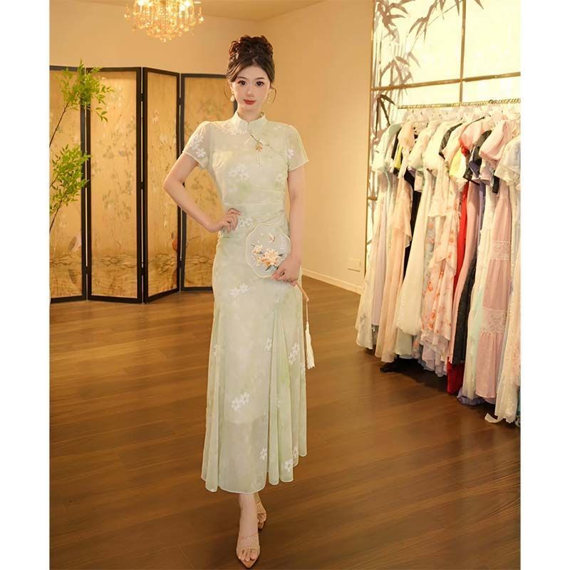 [COD]Gaun gaya Cina baru, gaun panjang, gaun pinggang wanita