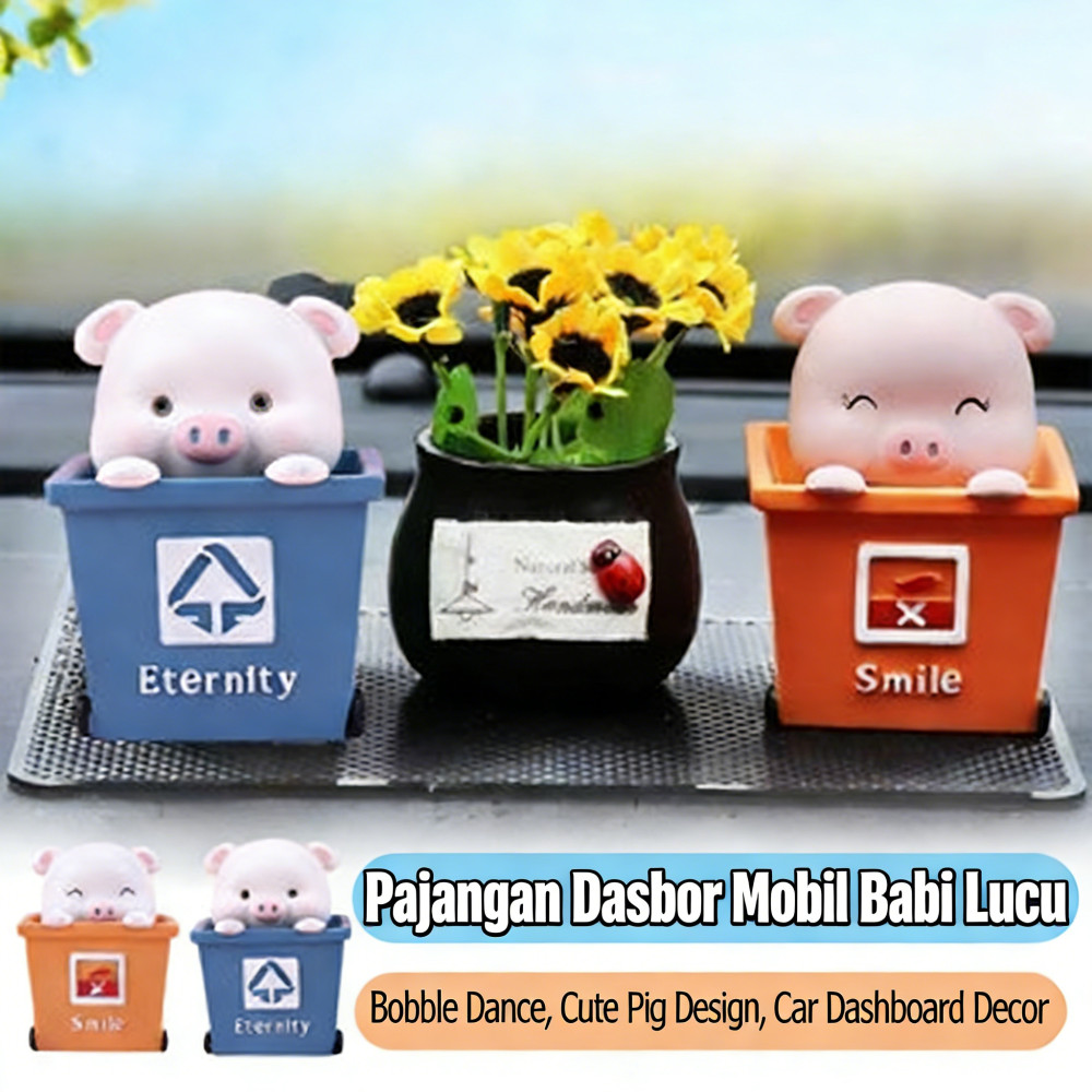 Dashboard Pajangan Babi Goyang 3D Shake Pig Hiasan Mobil