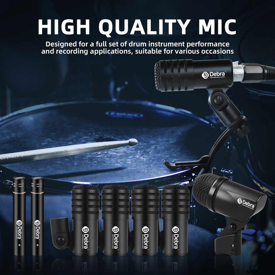 DG7 Wired Dynamic Drum Mic Kit, Bass Percussion Snare Drum Evolution Series with Clip Arm Stand Prof