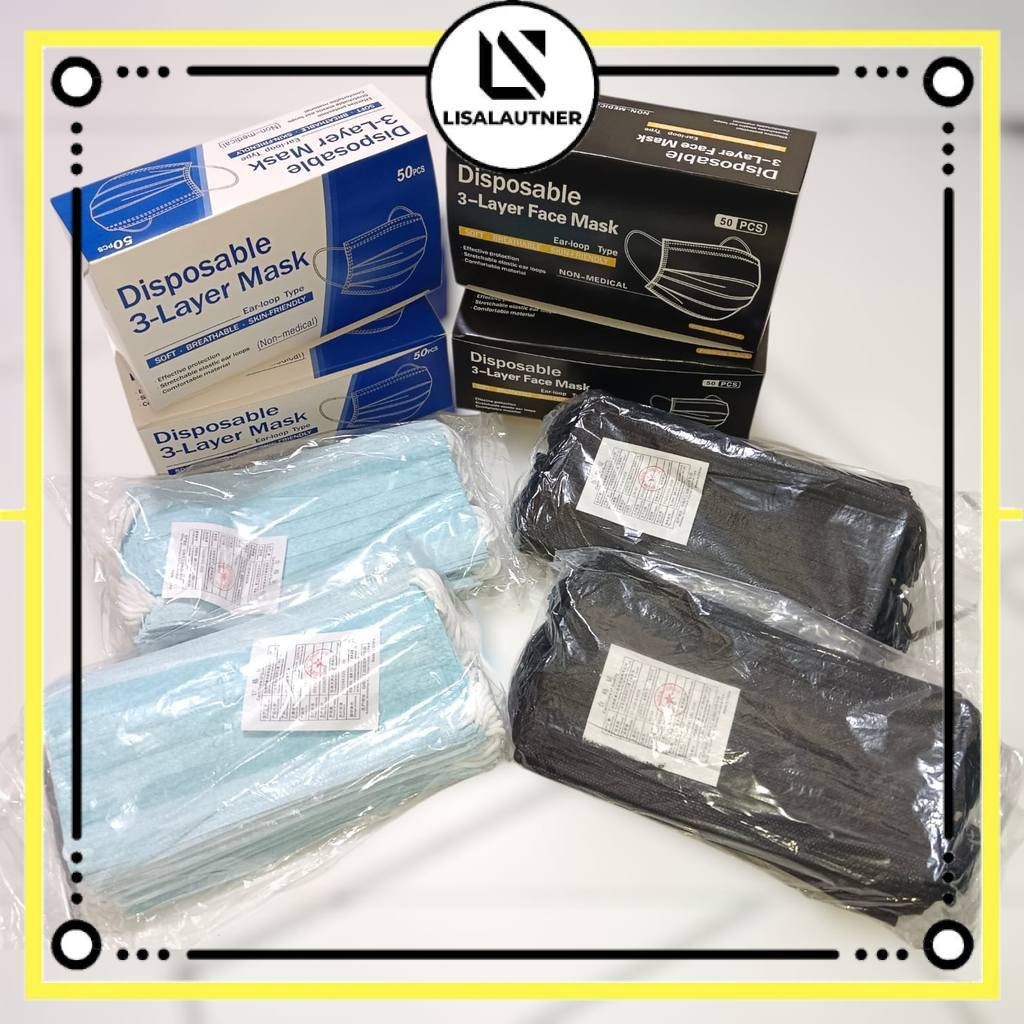 Masker biru hitam masker 3ply warna hitam biru masker earloop 3ply tebal warna biru hitam