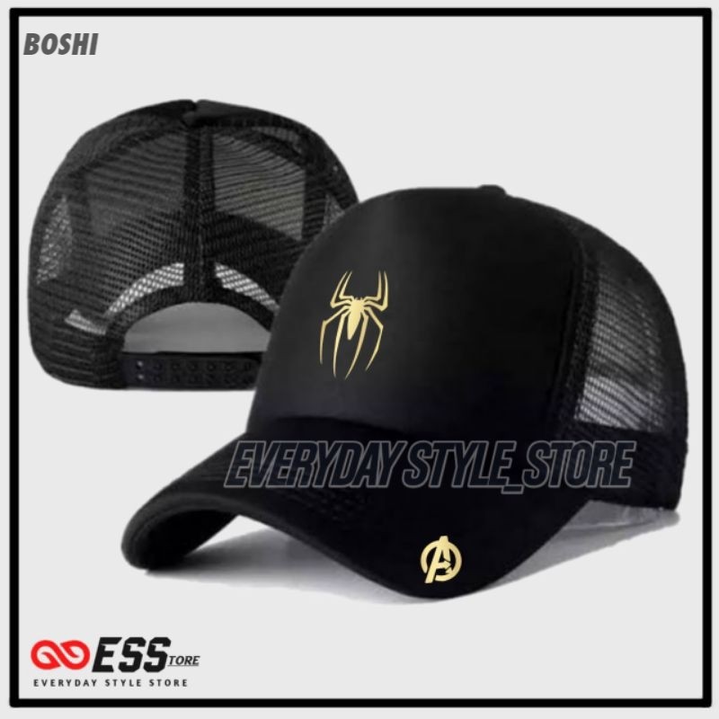 Topi Spiderman Avengers Trucker/Jaring Logo Gold Premium Quality