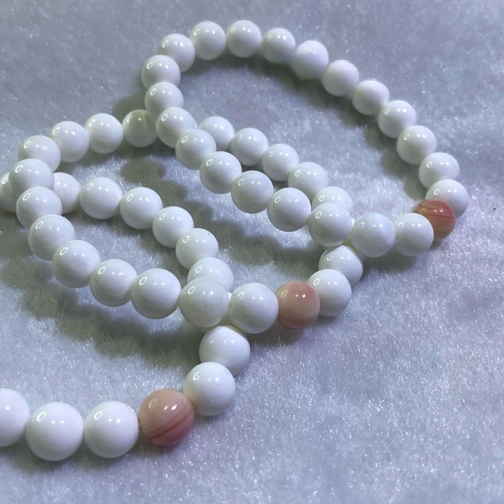 GELANG KULIT KERANG TUA ASLI 100% KOMBINASI PUTIH SERAT PINK BAHAN SUPER BERKUALITAS NATURAL ALAMI B