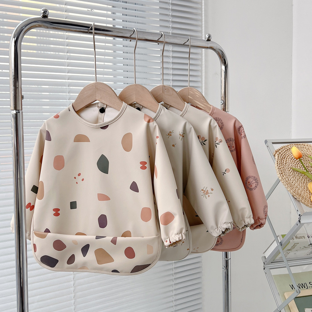 2025New Solid Color Painting Smock Baby's Soft Waterproof Long Sleeve Art Smock Feeng Bib Apron for 