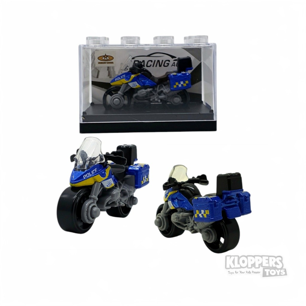 Diecast Motor Police Biru #1 - Mainan Kendaraan Motor Polisi - Kemasan Acrilic