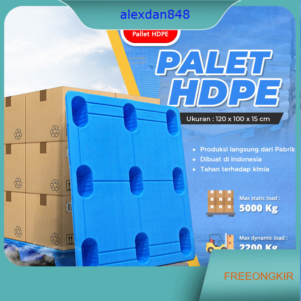 Palet Plastik HDPE 120x100x15cm Plastic Warehouse Pallet Stackable Kaki 9 Kuat Kokoh
