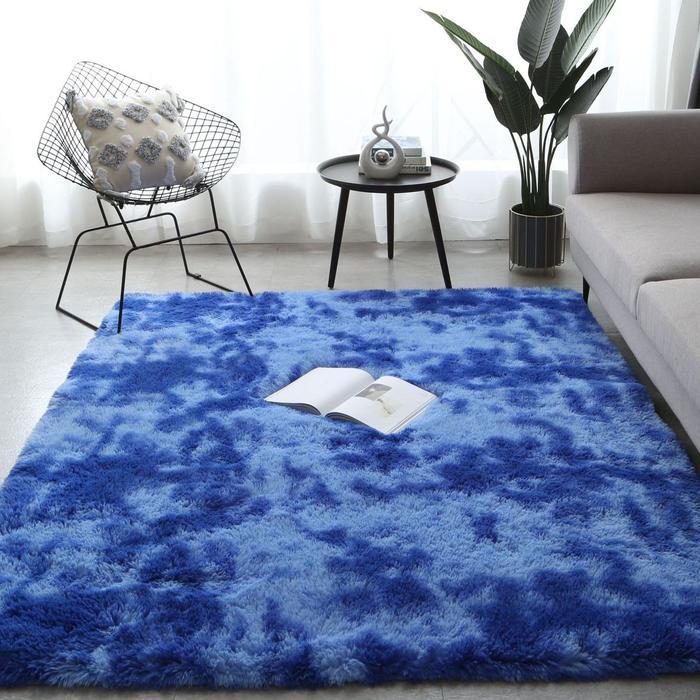 Karpet Bulu Jumbo Motif & Ombre Uk 200 x 200cm/Karpet Bulu Lantai - Biru