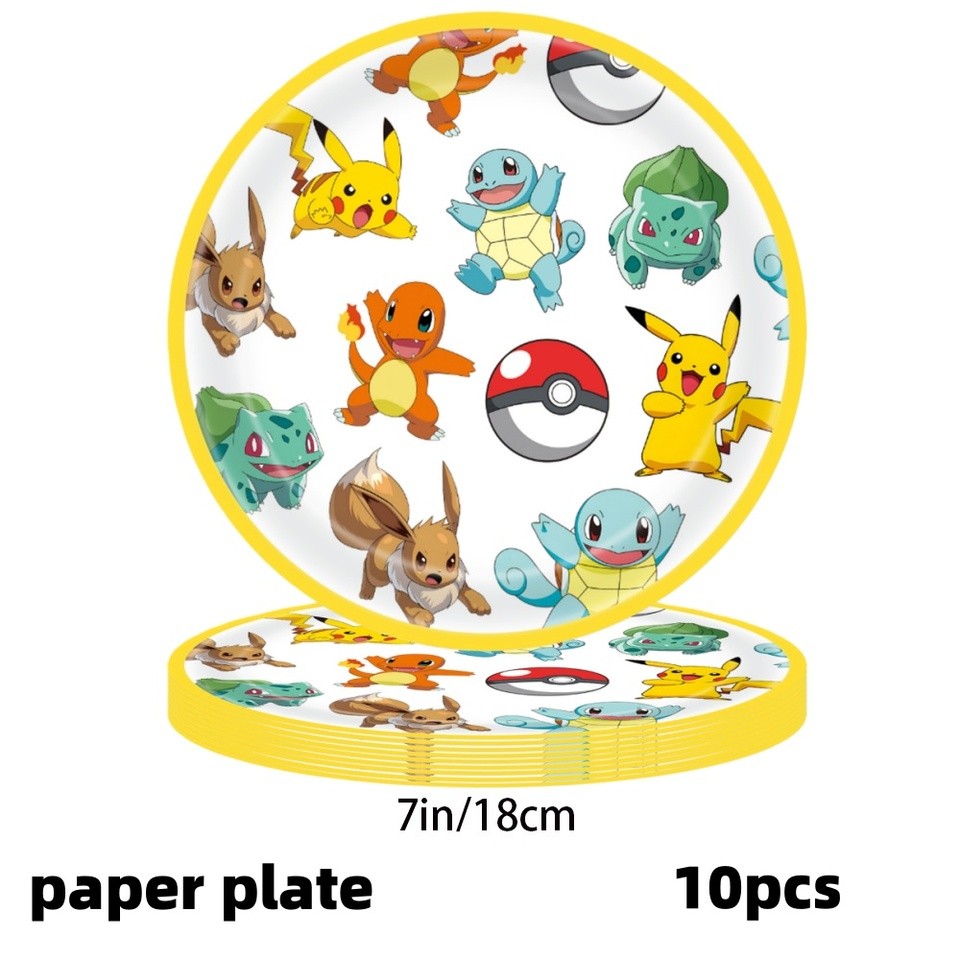 Pokemon Party Supplies Full Set Party Decoration Pikau Tableware Tablecloth Plate Cup Napkin Baby Sh