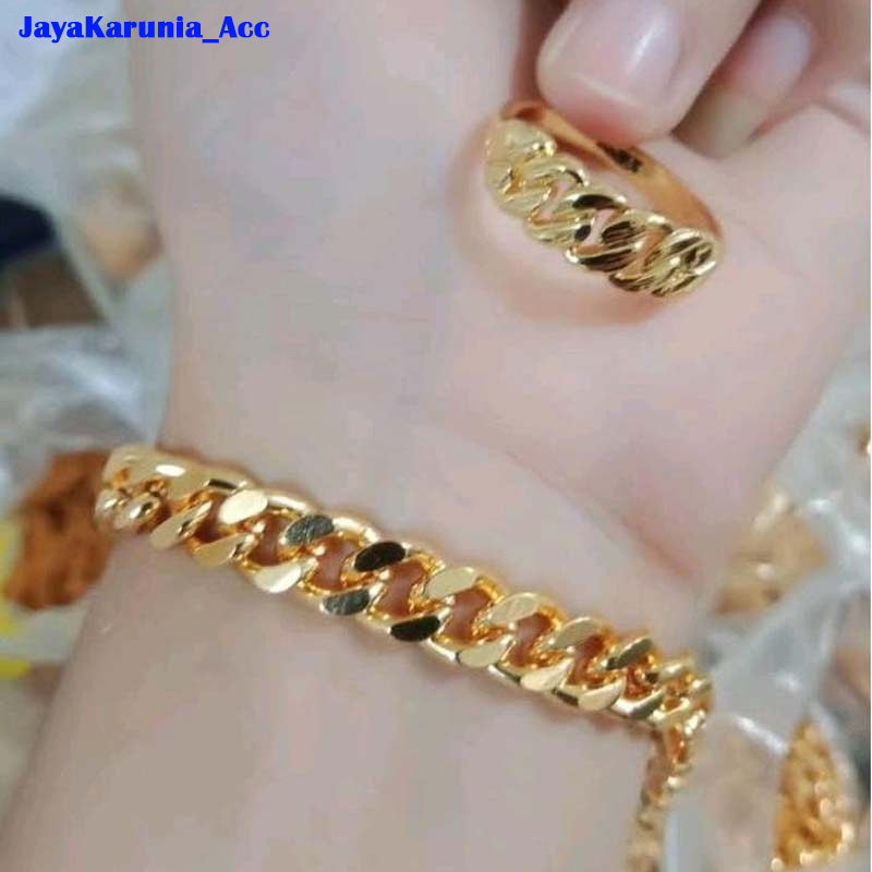 Good Jewelry_98ku...Gelang Tangan dewasa rantai polos free cincin lapis emas muda gold kadar 18,8 An