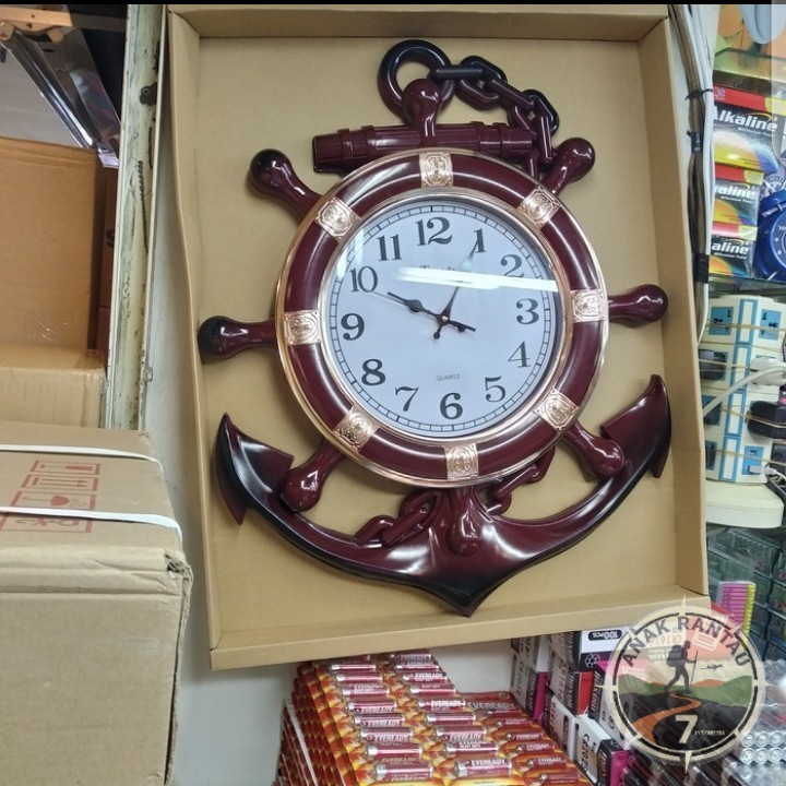 Jam Dinding Jangkar Kapal Unik Ukuran Besar 44cm Mesin Sweep Senyap Dekorasi Nautical Vintage FREE P
