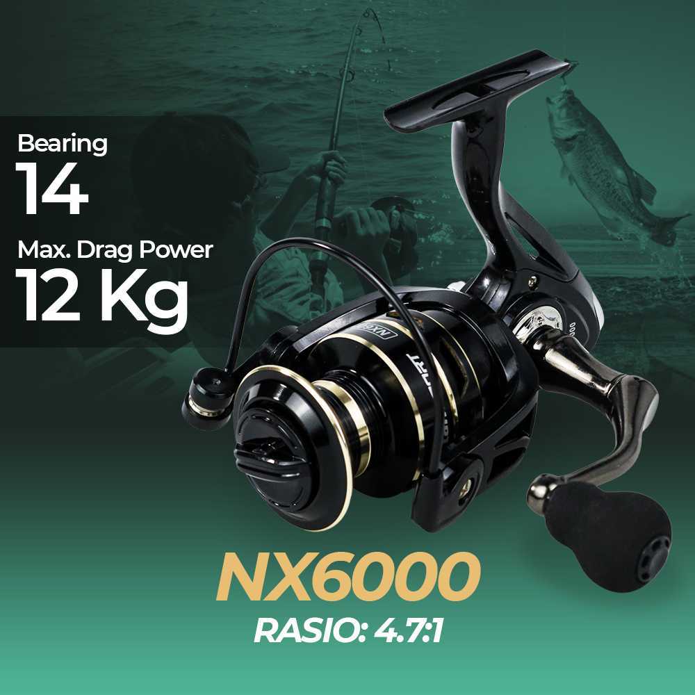 Metal Reel Pancing Spinning Fishing Reel 4.7:1 NX6000, Reel Pancing Spool Metal Kuat Untuk Laut & Ga