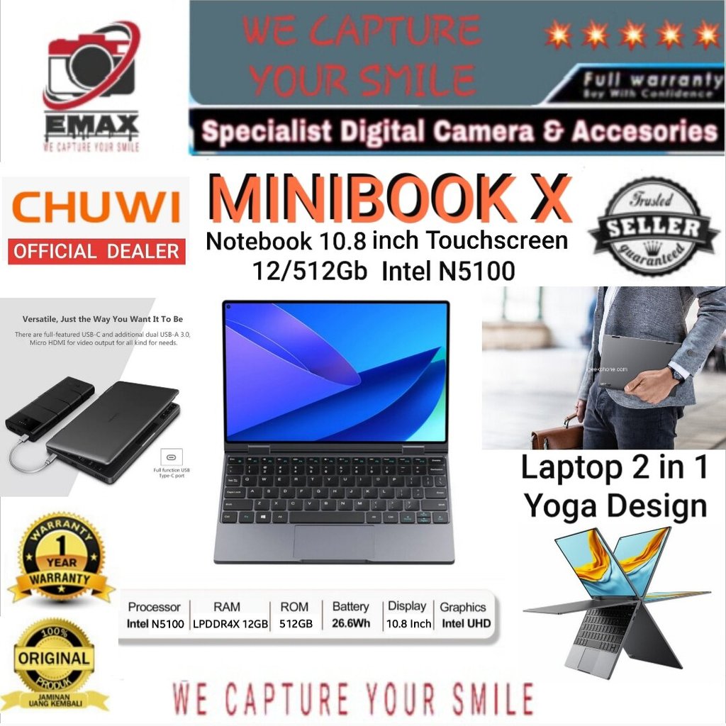 CHUWI MiniBook X Laptop Mini Yoga 10.51 inch IPS 12/512Gb SSD Intel N5100 Processor Notebook Ultra S