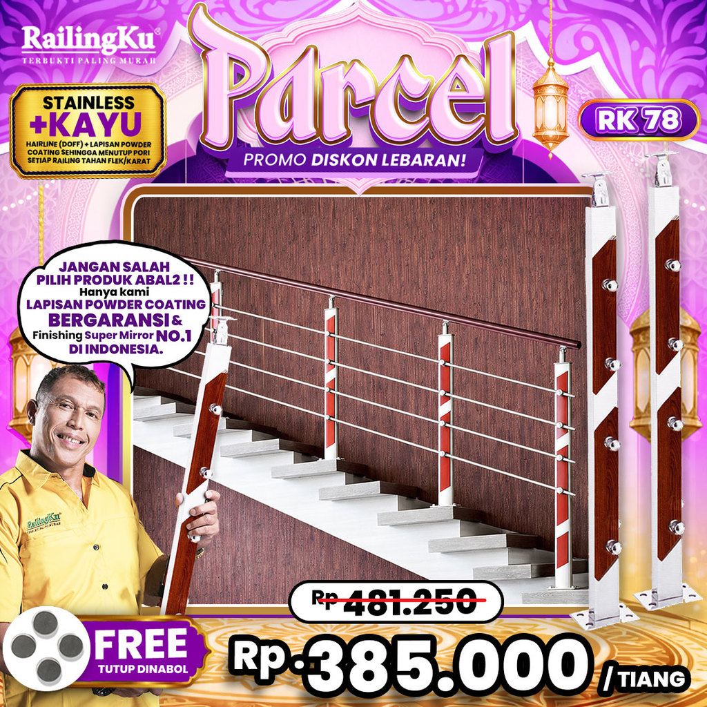 Railing Tangga Stainless Nature Desain Railingku [PARCEL] RK 78 Railing Anti Karat Free Penutup Dyna