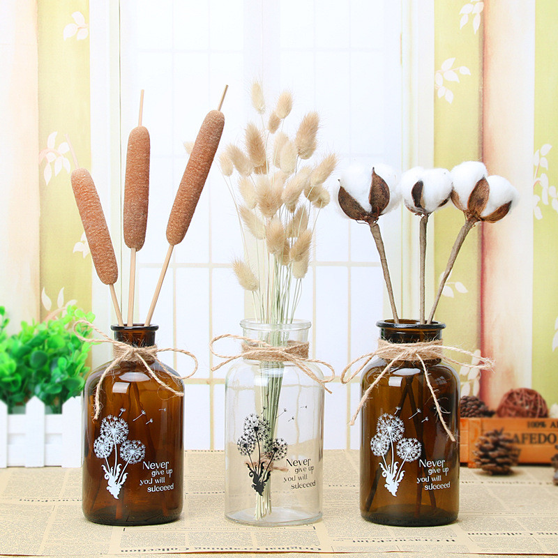 Vas Kaca Dekoratif Bergaya Eropa | Vas  Dekorasi Bunga Kering| Vase Kaca Coklat Transparan kaca beni