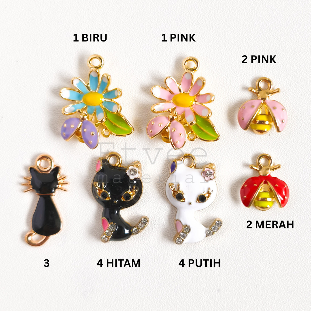 L226 Liontin bandul kalung gelang ganci enamel bunga kucing kepik kumbang