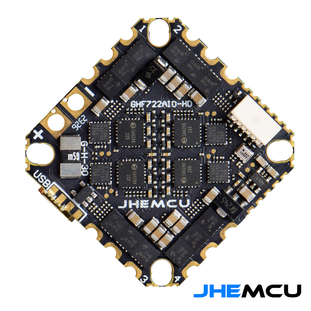 JHEMCU GHF722AIO-HD 40A AIO FC STM32F722 F7 MCU + 40A BLHeli_32 4-in-1 ESC 2-6S HV 20×20mm Betafligh