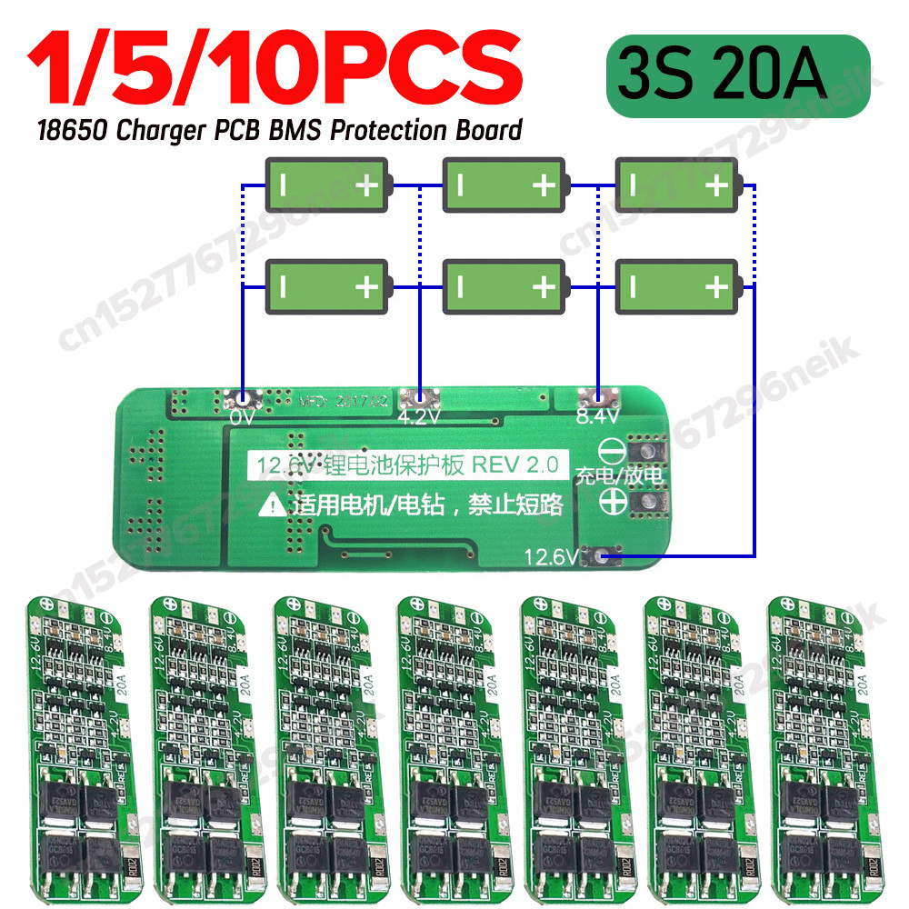 1-10pcs 3S 20A Baterai Li-ion Lithium 18650 Charger PCB BMS Papan Perlindungan Untuk Motor Bor 12.6V