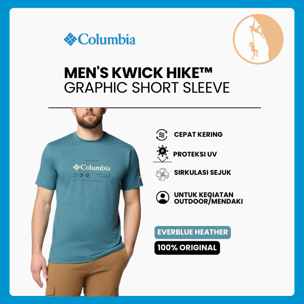 Kaos Outdoor/Hiking Pria - Columbia Men's Kwick Hike™ Graphic Short Sleeve T-Shirt (Everblue Heather
