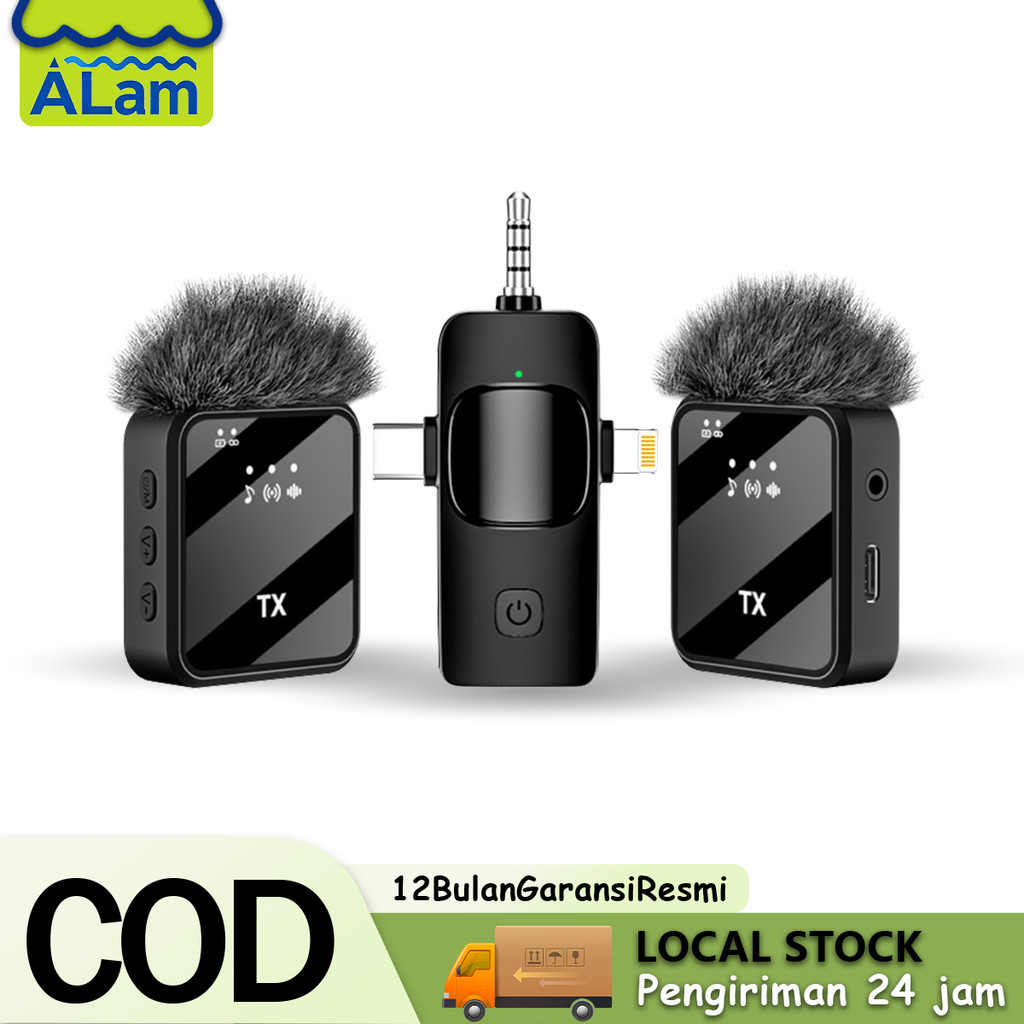 Alam Mic Wireless Vlog Dual Mic Anti Noise 25M Jangkauan untuk Live Streaming Wawancara