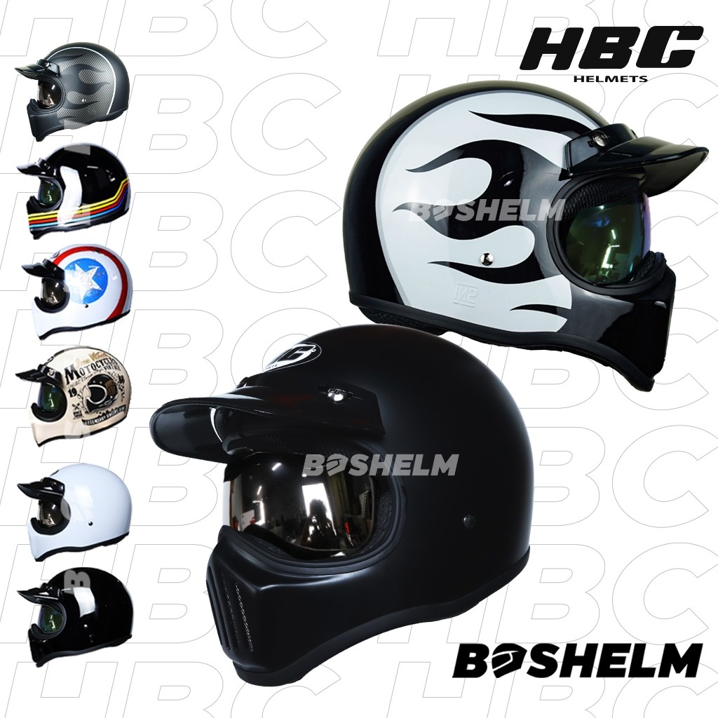 BOSHELM Helm Cakil HBC Inner Visor HITAM DOFF Helm Retro Full Face SNI
