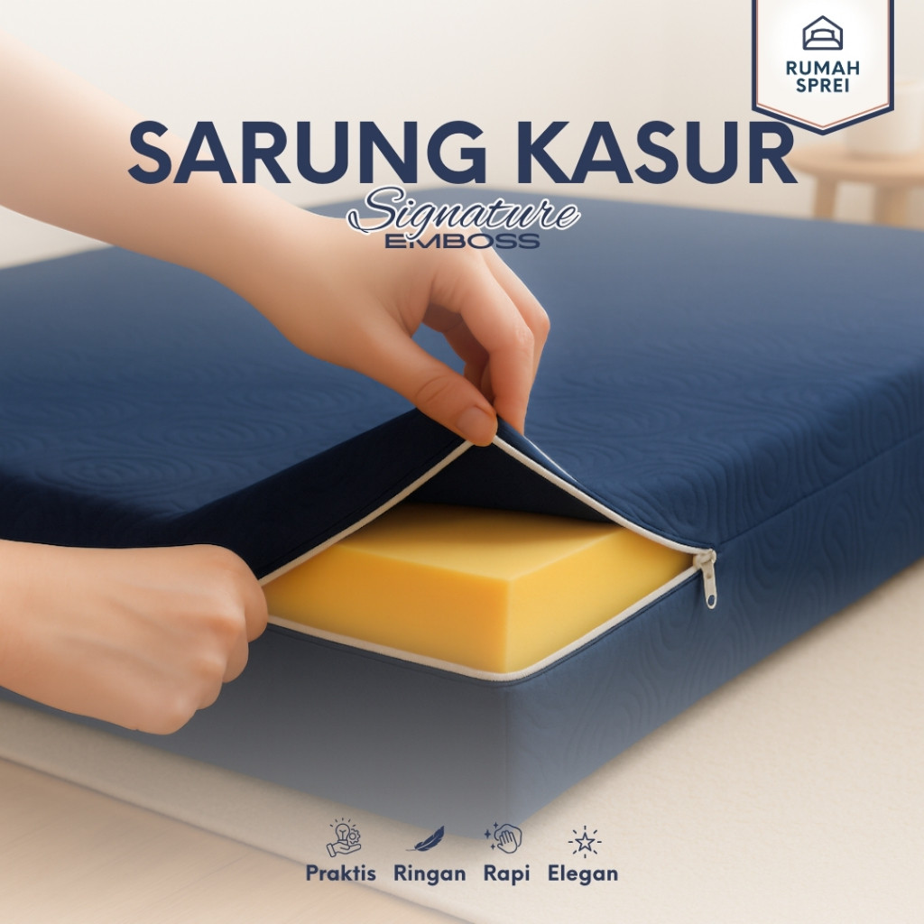 (SmartLivin) Sarung Kasur Busa Spring Bed Emboss | Resleting U Praktis Rapi 80-180x200 Tinggi 30cm -