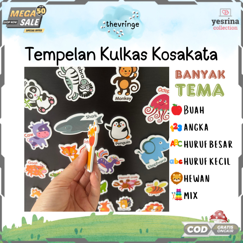 (RO) Tempelan Kulkas Kosakata angka huruf buah hewan mix | HIASAN KULKAS MAGNET | HIASAN KULKAS EDUK