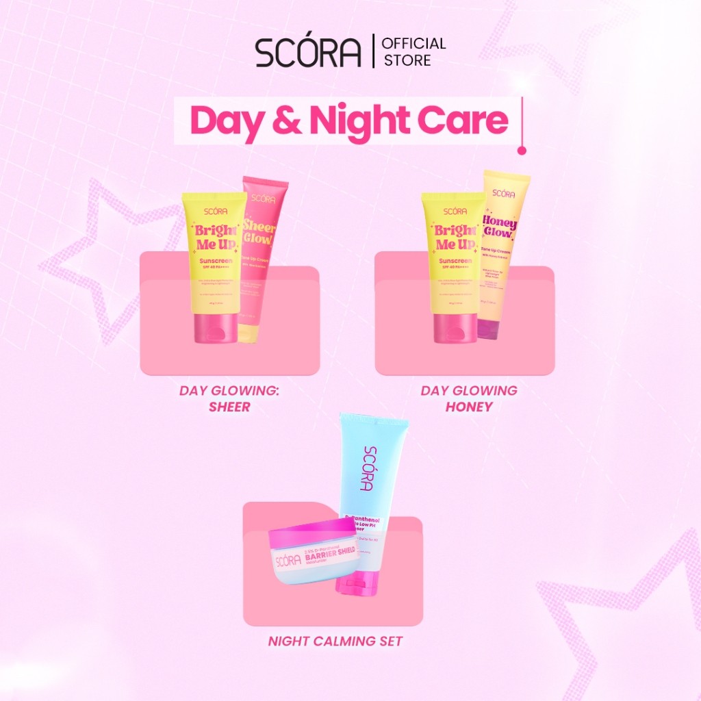 Day & Night Care Set: SCORA Bright Me Up Sunscreen 40 Gr + SCORA Tone Up Cream Series 30 mL + 2,5% D