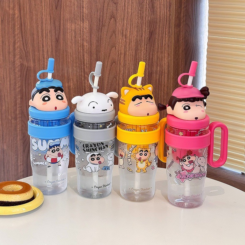 Gelas Minum Sedot Stainless 316 1000ML Karakter Sinchan Tumbler Botol Minum Tritan Besar