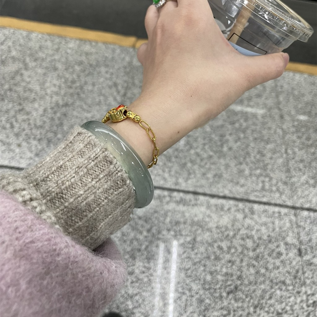 Gelang Giok Es Burma Alami untuk Wanita Giok Putih dengan Motif Bunga Gelang Giok Asli untuk Wanita 