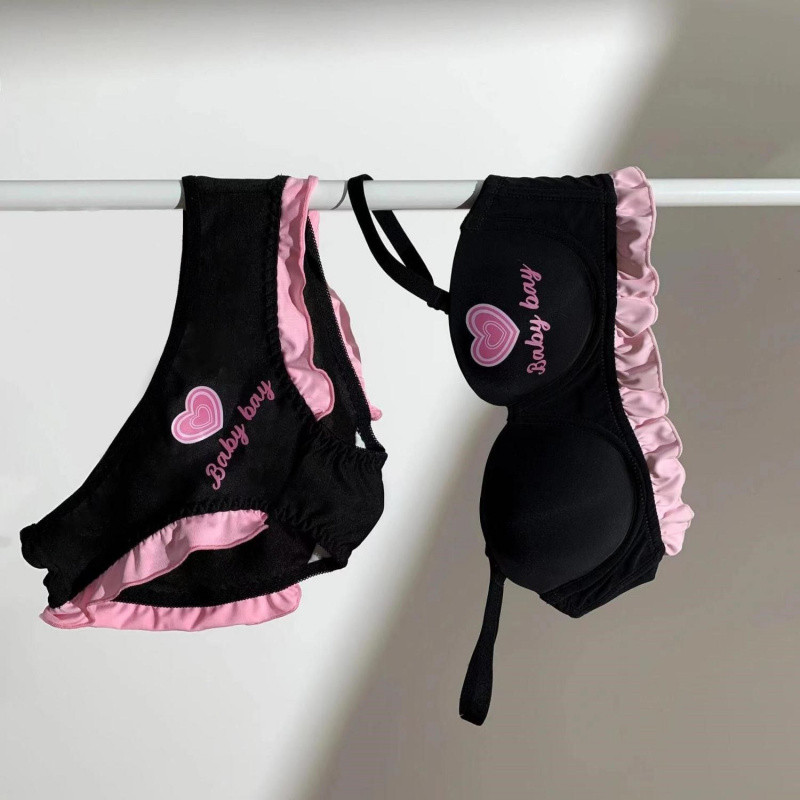 Set Bra Wanita Setengah Cup Pengencang Payudara Kecil Gaya Barbie Imut