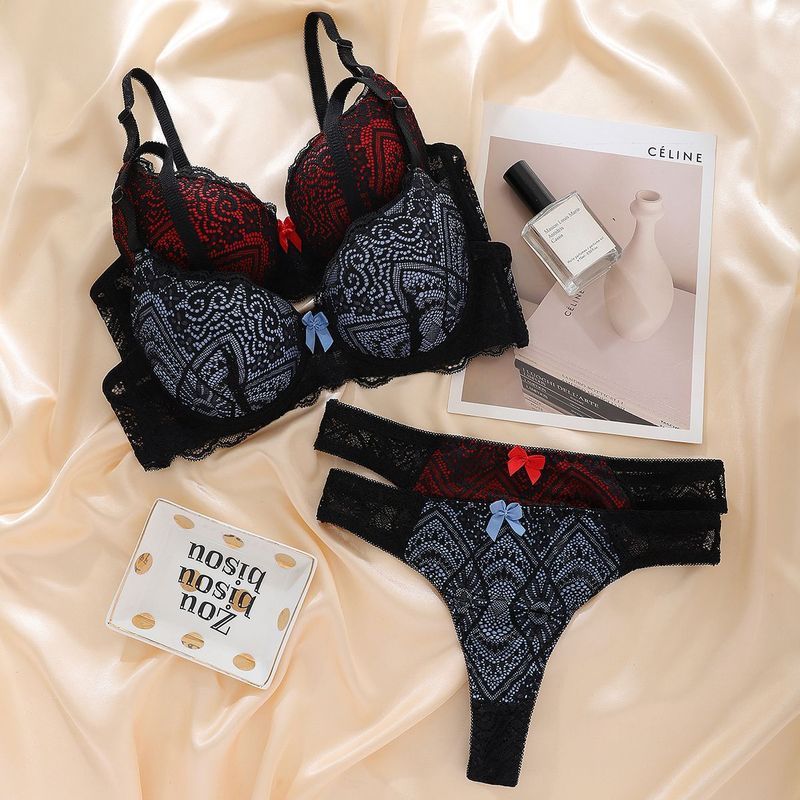 LadyAllure COD Set Bra & Celana Dalam Wanita Renda Kontras Warna Sensual Push Up Bra Tali Lepas Cela