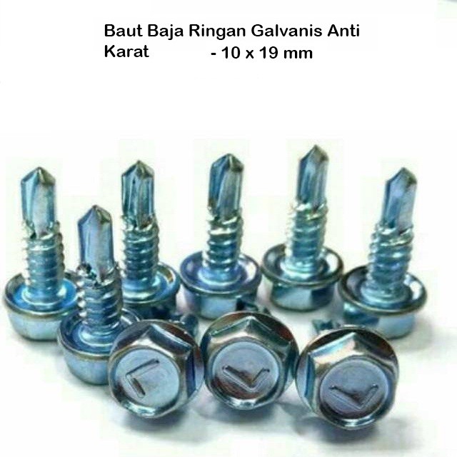 1 Bungkus Baut / Sekrup Roofing Baja Ringan / Baut Canal 10×19 isi 33 Pcs
