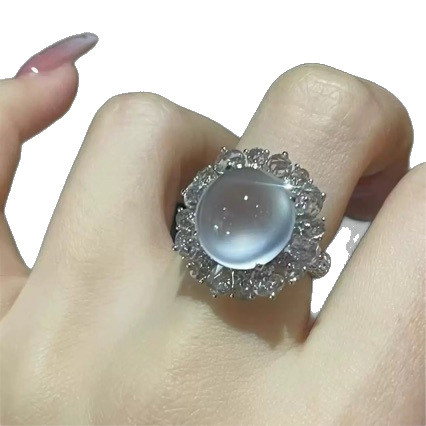 Cincin batu giok es dengan batu giok Burma kelas A alami inlay emas 18k asli permukaan cincin es put