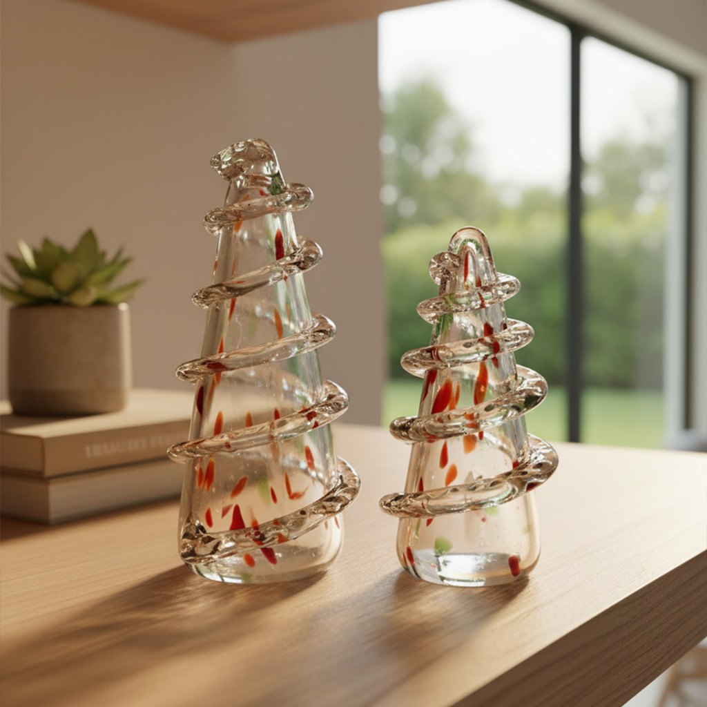 Pajangan Kaca Model Pohon Natal Kaca Dekorasi Rak / Bubling Pines Cone Glass Vase 5449