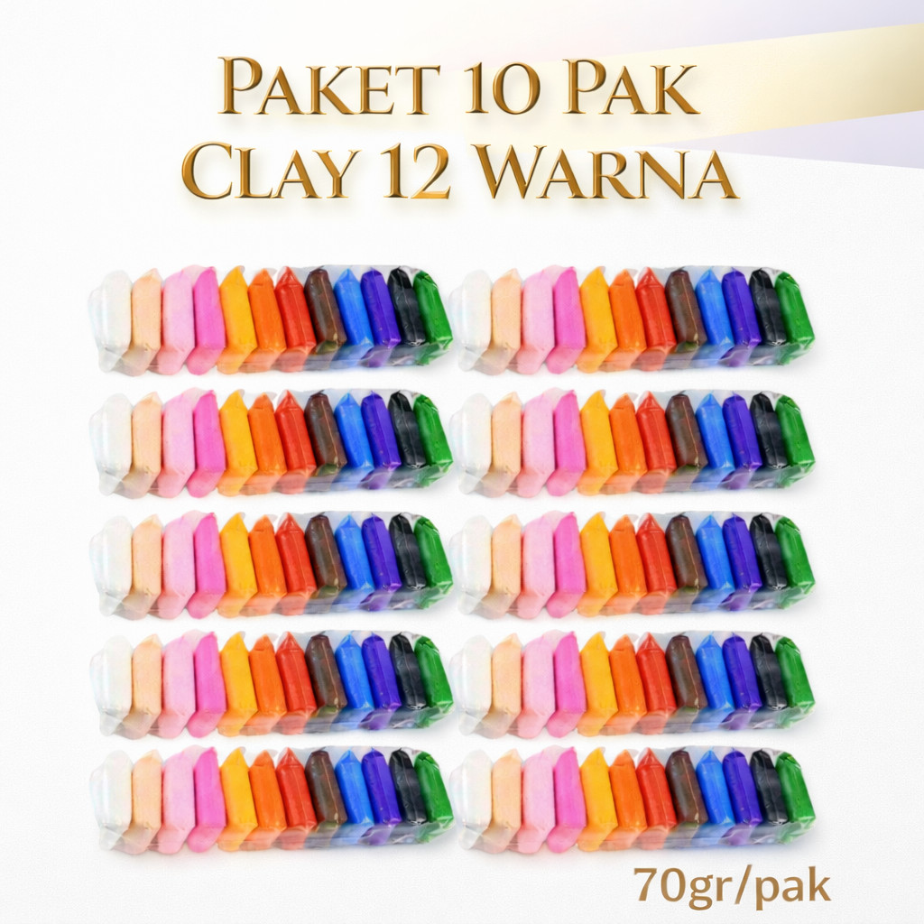 Paket 10 Pak Clay Isi 12 Warna Press Super Light Clay 12 Pcs Mainan Edukasi Anak Lilin Plastisin