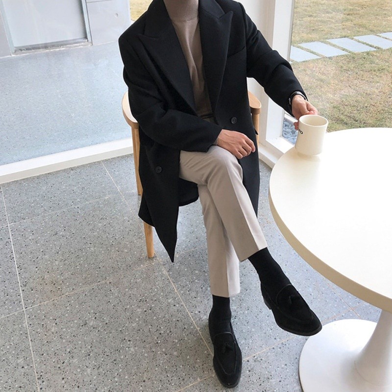 Mantel jas pria Korea long Coat blazer cowok premium wool Korea style