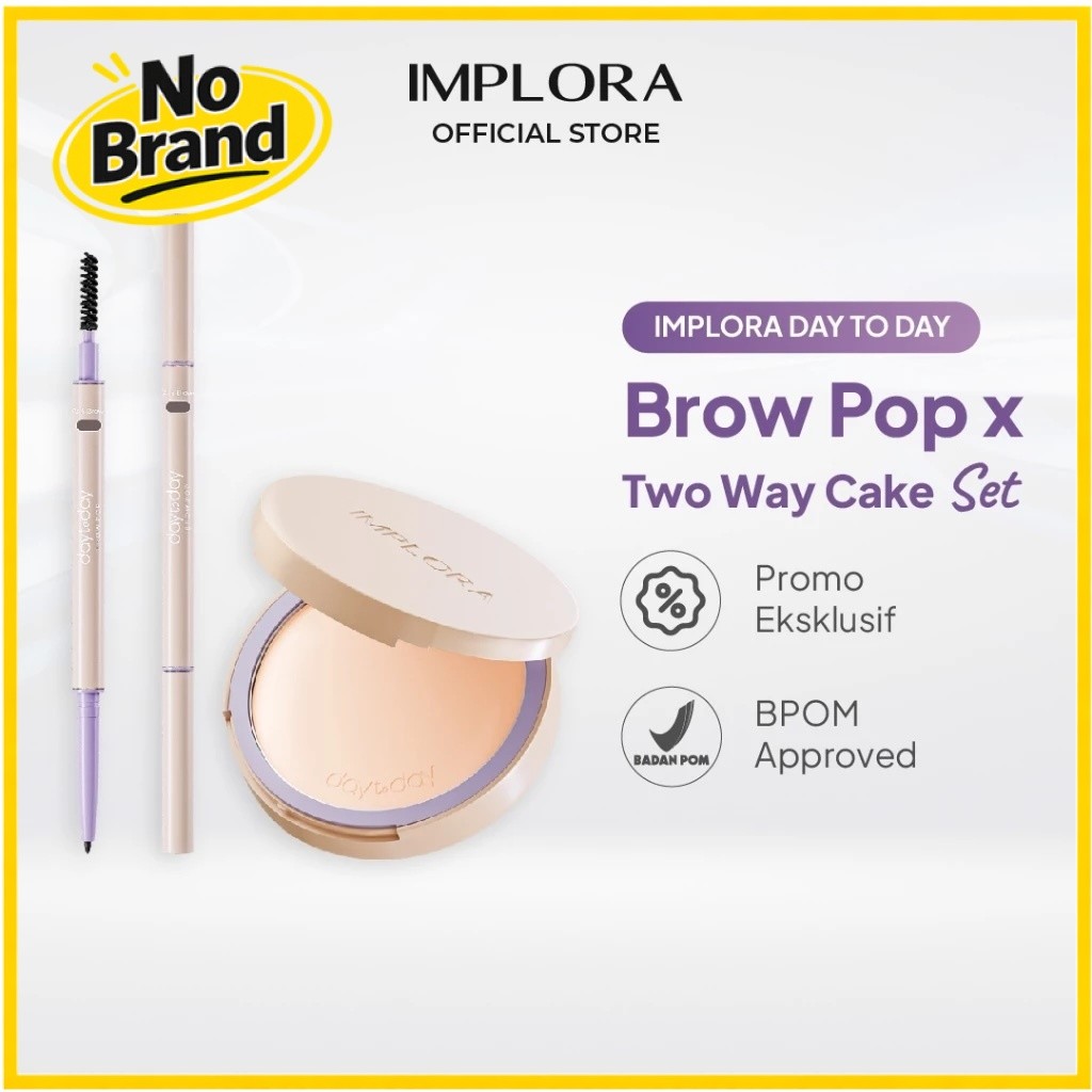[BUNDLING] Paket Implora Day to Day Brow Pop Pensil Alis Eyebrow Pencil + Two Way Cake Set Bedak Rin
